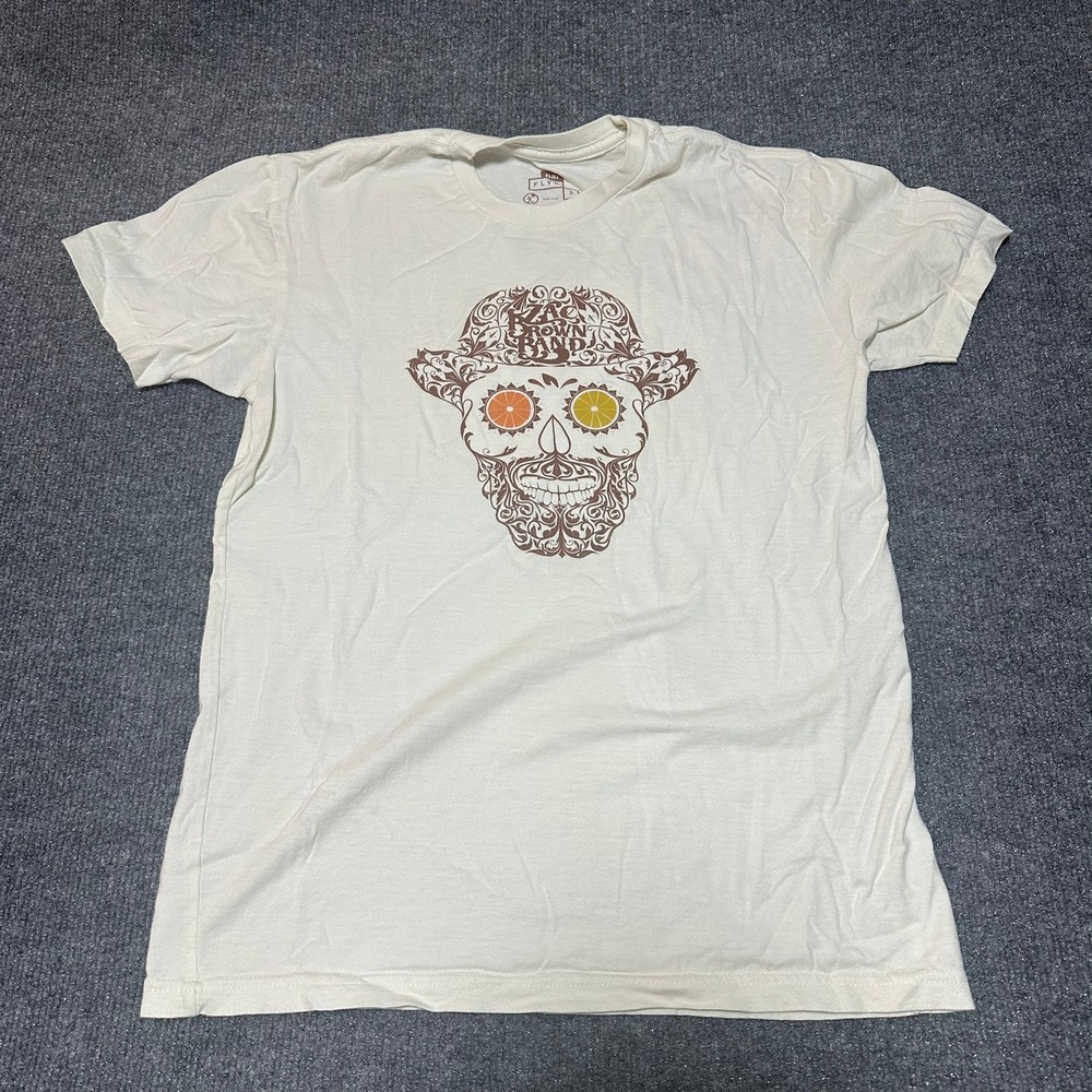 Zac Brown Band 2015 Tour Bai FLVR Graphic T-Shirt Cream Small Sugar Skull Mens S